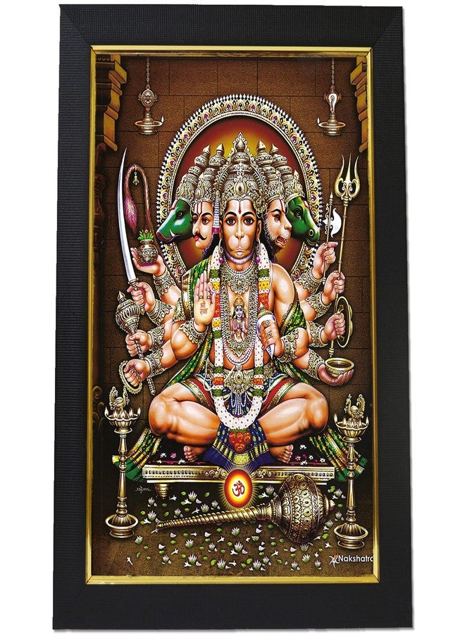 101Temples 101 Temples - Divinity Eternity Spirituality Panchamukha Hanuman God Photo Frame for Pooja Room with Wall Hook, 1 Piece | 10” x 13”, Matt Finish - Image 1